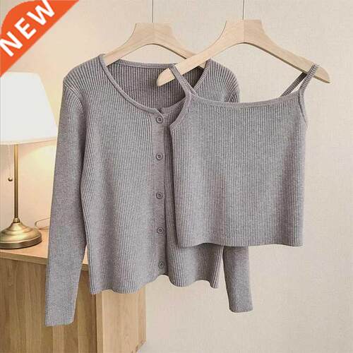 Casual Slng Camsole Kntted Cardgan Jacket Women Korean F