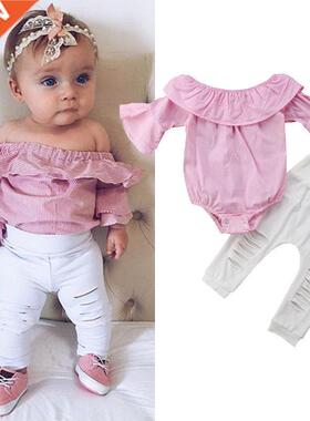 2PCS Baby Girls Clothing Set Girls Off Shoulder Romper +Whit