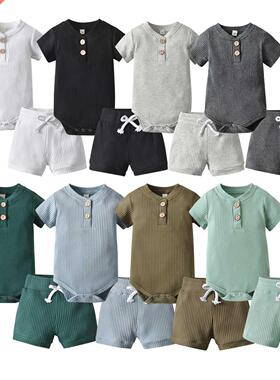 Summer Newborn Baby Boys Girls Clothes Set Cotton Solid Knit