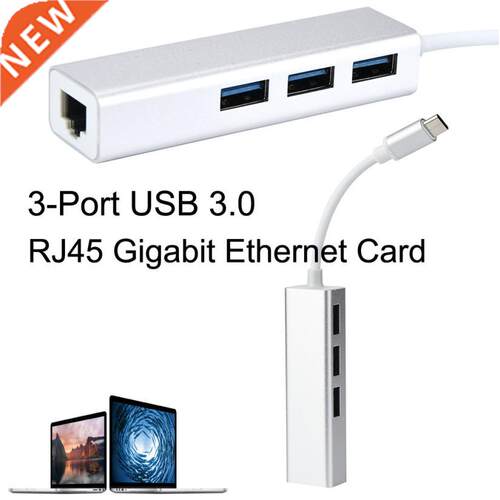 3-Port USB 3.0 Thunderbolt USB-C Hub Cable Adapter with RJ45