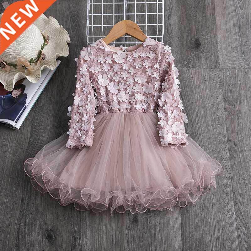 Autumn Long Sleeve Dresses for Girls Lace Flower Elegant Gi图片