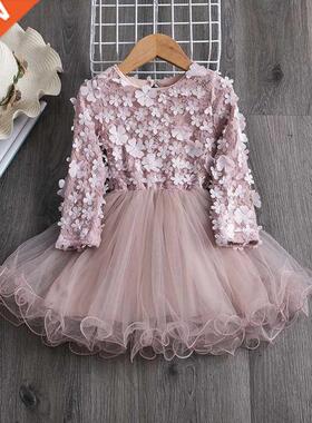 Autumn Long Sleeve Dresses for Girls Lace Flower Elegant Gi