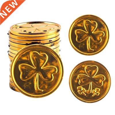 100PCS St. Patrick's Day Lucky Shamrock Coins,Green Plastic