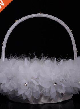 Flower Girl Baskets The Fabric Lace Decoration Cute Handle
