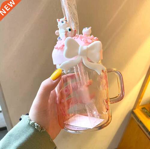New powder cherry blossom pink Mason glass straw cup bow