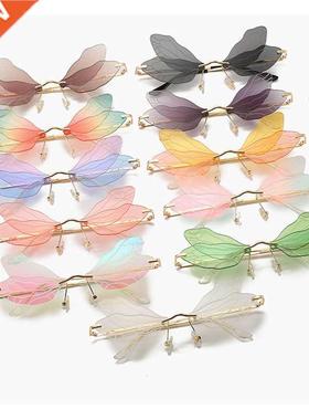 2022 Vintage Dragonfly Wings Sunglasses Fashion Rimless Wome