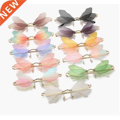 2022 Vintage Dragonfly Wings Sunglasses Fashion Rimless Wome
