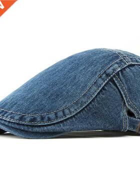 Spring Summer Solid Color Newsboy Caps Men Washed Denim Cott