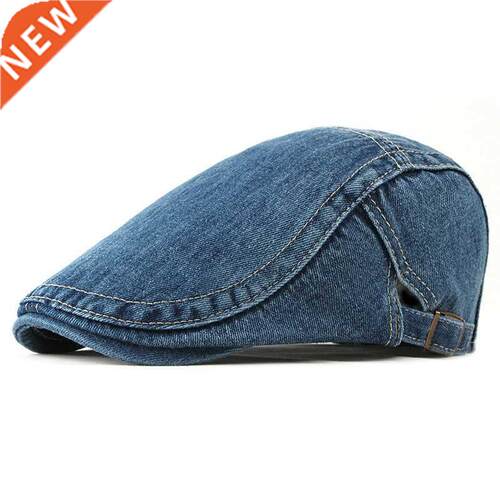 Spring Summer Solid Color Newsboy Caps Men Washed Denim Cott