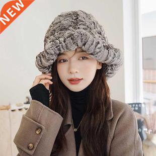 2021 New Real Chinchilla Fur Hat Women's Knitted Natural Fur