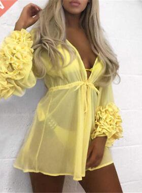 Summer Puff Sleeve Beach Dress Women Beachwear Swimwear Biki
