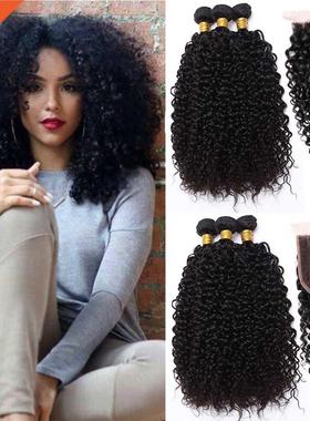 Mechones rizados de Malasia con cierre, extensiones de cabel