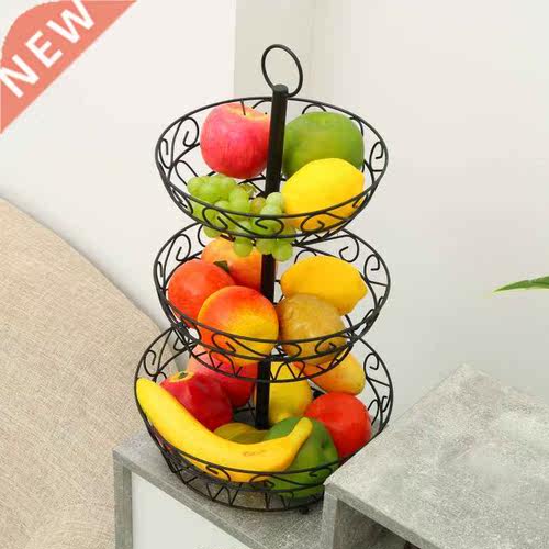 Iron Three Layer Storage Basket Fruit Dish Kitchen Home Bowl