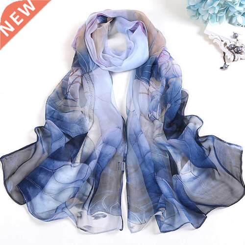 Lotus Floral Summer Women Silk Scarf Bandana Chiffon Georget