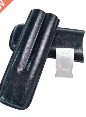 Leather Cigar Bag Portable 2 Tube Cigar Case Travel Cigar