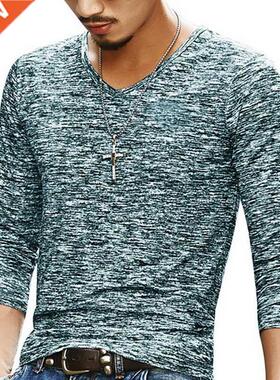 UJIN 2022 Men Casual T irts Long Sleeve Print ops V Neck