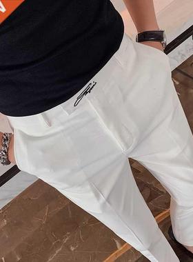 Embroidered Men's Business Dress Pants Korean Style Slim Fit