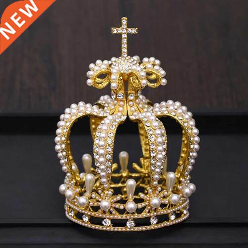 Bridal Crown Headdress Baroque Crystal Pearl Crown Gold Roun