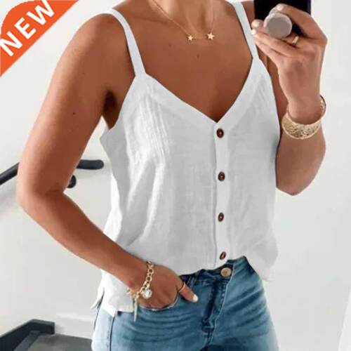 Black V-neck Button Tee irts Women Summer Y2K Clothes Spag