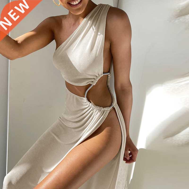 Maxi Dress Women Party Robe Female Side Split White Dresses图片