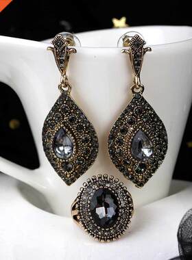 Sunspicems Bohemia Gray Crystal Wedding Jewelry Set Earring