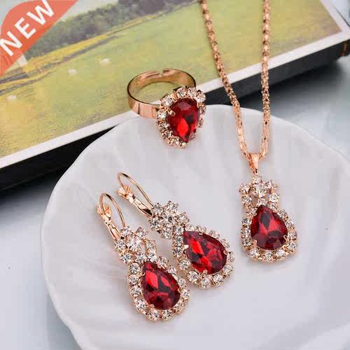 6 Colors Necklace/Earrings/Rings Jewelry Sets Hoop Earrings