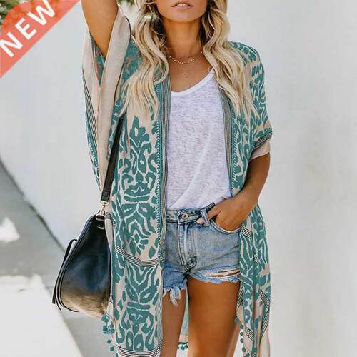 Womens Boho Printed Kimono Beach Cover Up Fashionable Summer