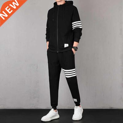 Men Sets Tracksuit Hoodie+Pants Zipper Stripe Faion Casual