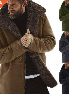 Men Winter Fleece Thick Warm Coat Outwear Trench Leather Jac