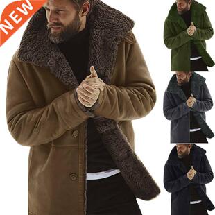 Men Winter Fleece Thick Warm Coat Outwear Trench Leather Jac