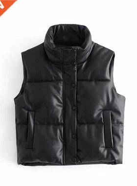 2021 faion PU Faux leather jacket women sleeveless thick c
