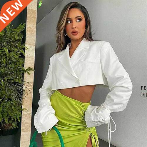 Yimunancy Women Blazer V Neck Long Sleeve Cropped Blazer 202