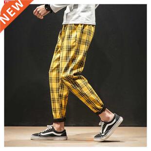 Dropipping Japanese Streerwear Men Plaid Pants 2020 Autumn