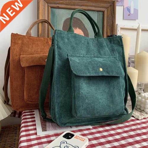 Corduroy Shoulder Bag Women Vintage Shopping Bags Zipper Gir