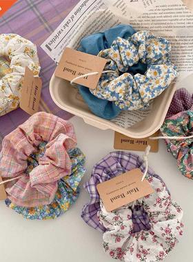 Retro Broken Flower Large Intestine Hair ring Plaid Pig Inte