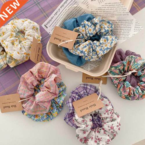 Retro Broken Flower Large Intestine Hair ring Plaid Pig Inte