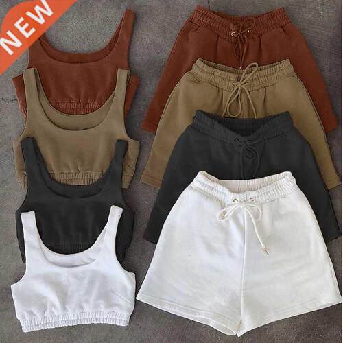 Casual Solid Sportswear Two Piece Sets Women 2021 Crop Top A