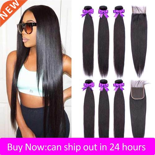 Straight Human Hair Bundles With Closure Brazilian Hair Weav