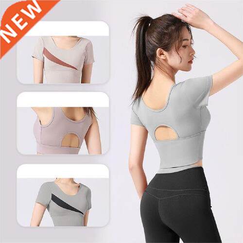 Short Sleeve Crop Tops Yoga Running Shirts Gym Workout