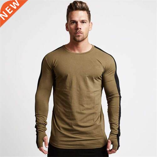 Casual Long sleeves Cotton T-irt Men Gym Fitness t irt B