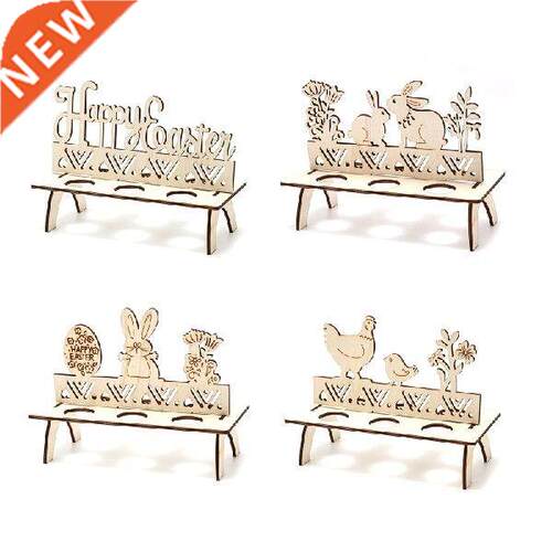 Easter Wooden Egg Holder Rack Wood Bunny Colorful Eggs