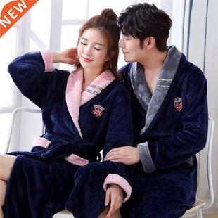 Winter Flannel Lovers Robe Gown Elegant Solid Casual Sleepwe
