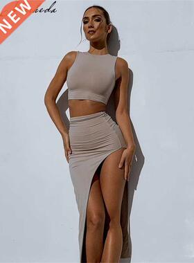 Macheda Summer Solid Slim Two Pieces Set Women Casual Knitti