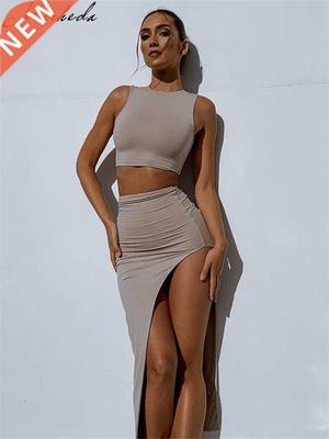 Macheda Summer Solid Slim Two Pieces Set Women Casual Knitti