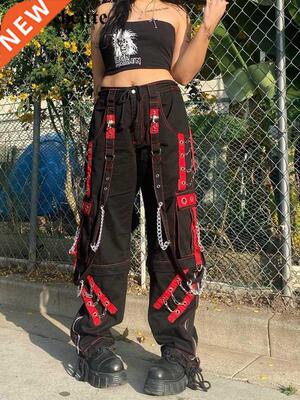 SUCHCUTE Gothic Bandage Chain Women Pants Hip Hop Fairycore