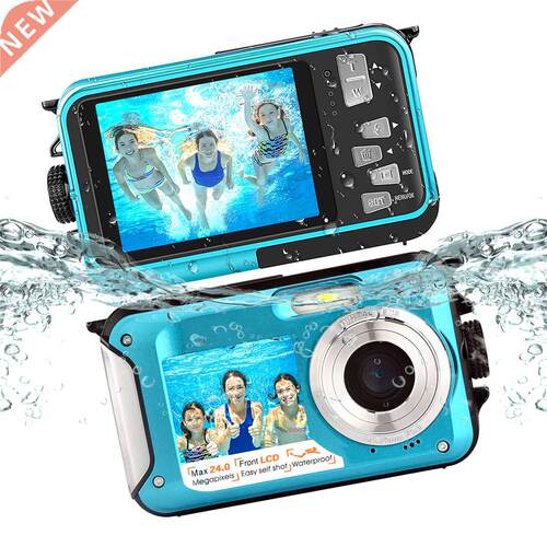 10FT Waterproof Camera 48MP Photo 2.7K Video , Dual Display