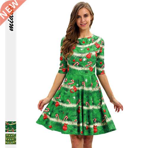 Women Christmas Dress Printed Skirt 圣诞连衣裙女冬数码印花裙
