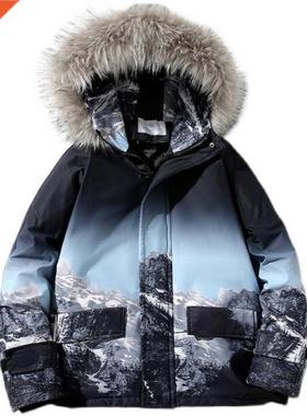 Harajuku Japan yle Winter Jacket Men Print Set Fashion Par