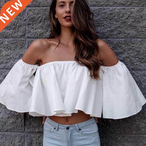 New Stylish Spring Summer Women Ladies Flare sleeve Off Shou