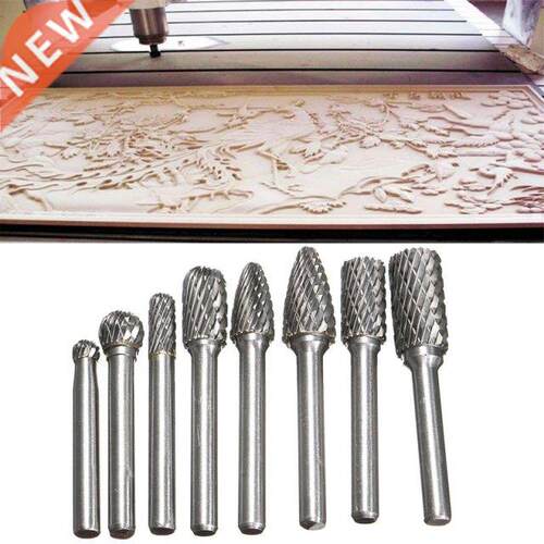 8pcs 6mm Shank Tungsten Carbide Carving Burrs Bit Double Cut